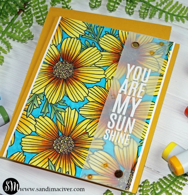 handmade card with big yellow daisies colored with copic markers and stamped using cardmaking products from SImon Says Stamp