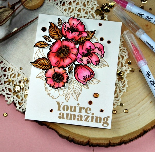 Simon Says Stamp Thankful Flowers in Pink and Brown 