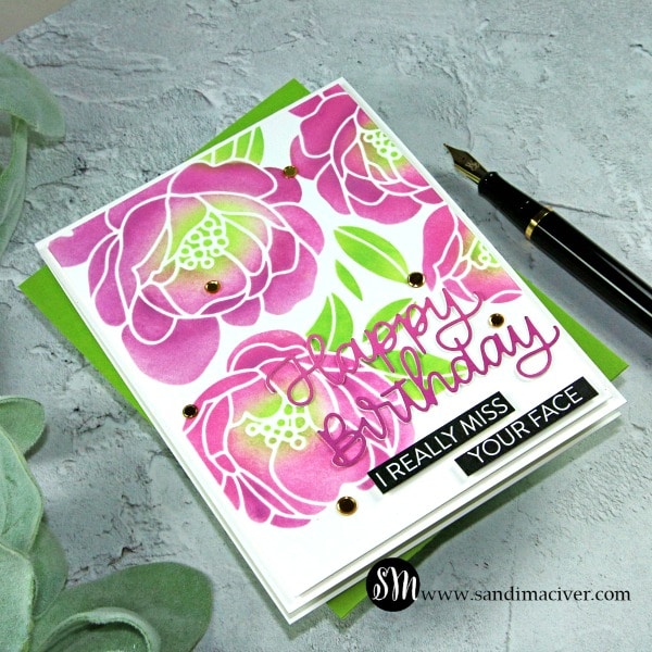 Peony Bouquet Stenciled Birthday