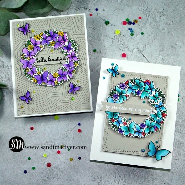 Reverse Confetti Butterfly Wreath Cards