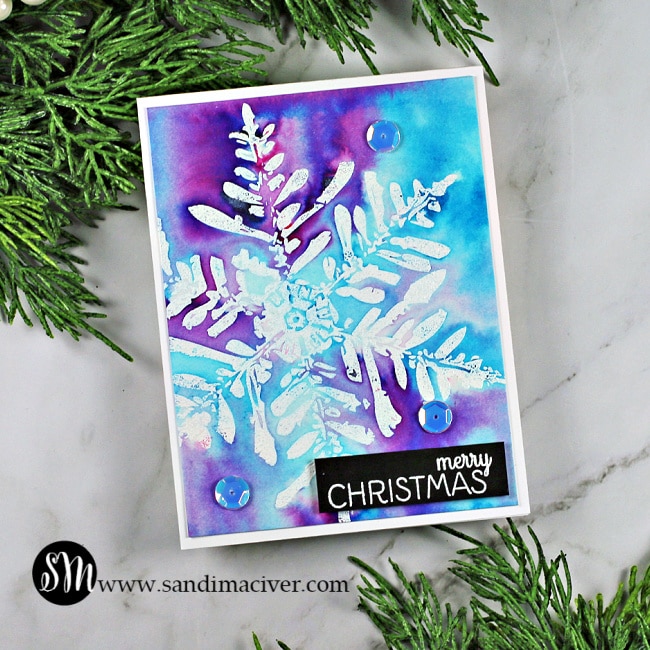 Nuvo Shimmer Powder Snowflake Cards purple and blue