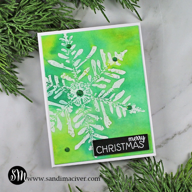 Nuvo Shimmer Powder Snowflake Cards green and yellow