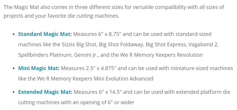 The Magic Mat for Die Cutting comes in three sizes