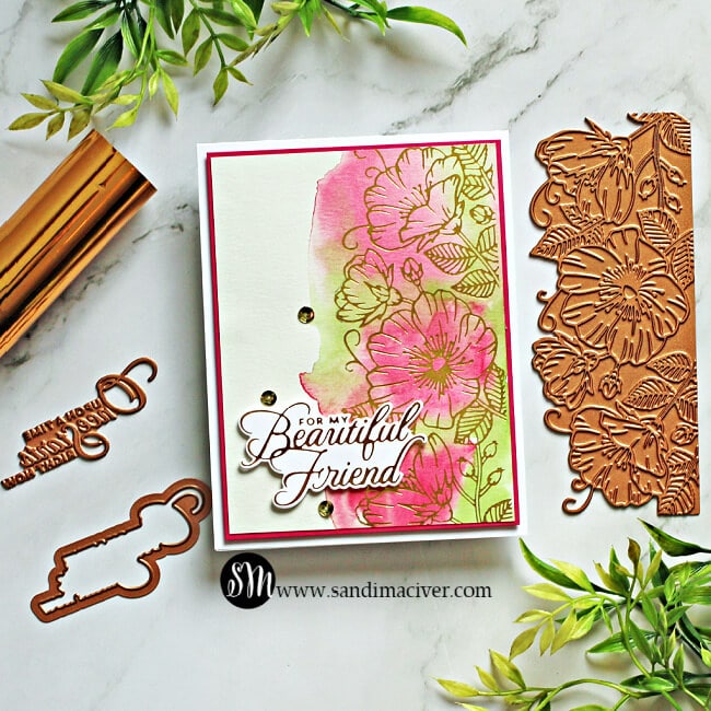 Spellbinders Sweet Blooms Border Pink Card 