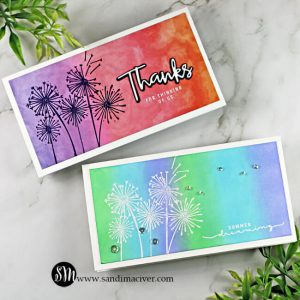picture of two handmade mini slimline cards created with the Simon Says stamp Dandelion Messages Card Kit