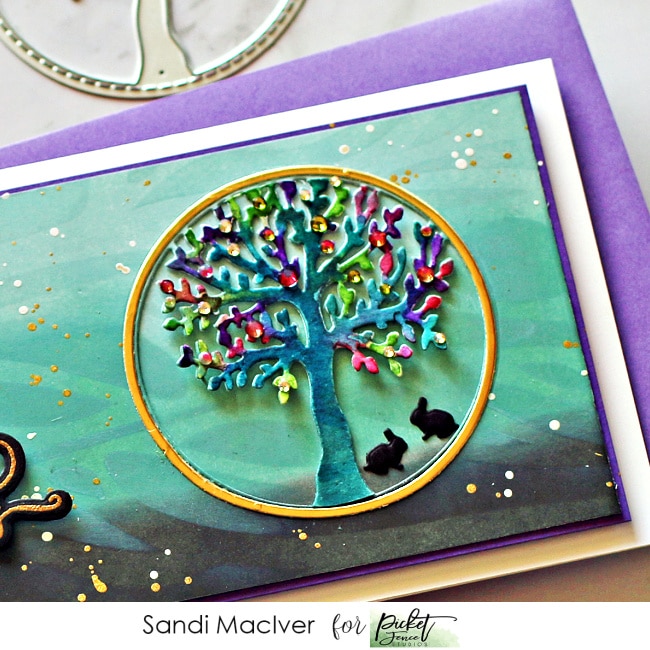 image of a hand made card created with the Picket Fence Studios Tree Scenery Slimline Insert