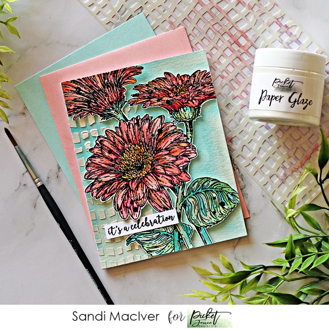 picture of a hand made card created with Picket Fence Studios Wild Daisies stamp set