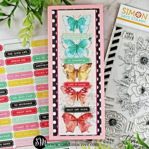 picture of a butterfly slimline card created with the SImon Says Stamp Friendly Flowers Card Kit