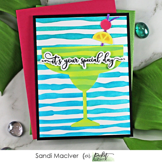 Blended Stencil Margarita hand made greeting card created with stencils from Picket Fence STudios