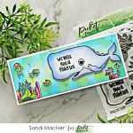 hand made slimline card with whales and fish from the Picket Fence STudios cardmaking products release