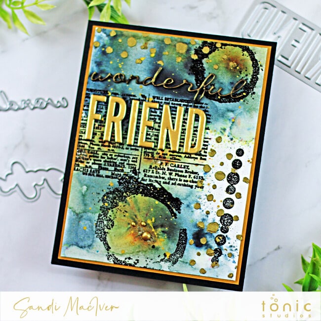 hand made mix media card created with new cardmaking products from Tonic Studios