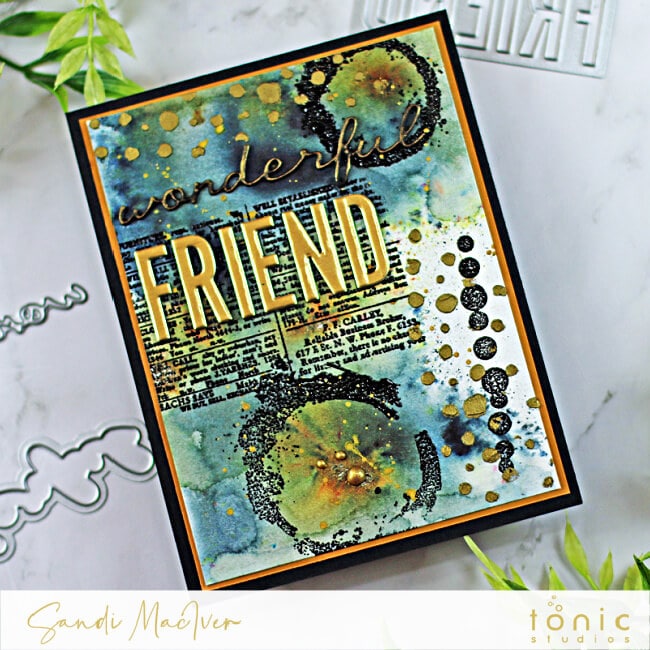 hand made mix media card created with new cardmaking products from Tonic Studios