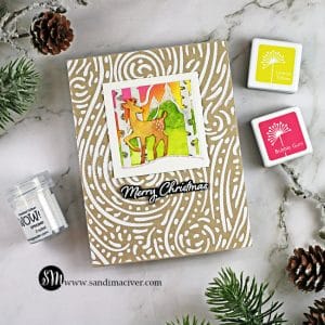 hand made christmas card with a mountain scene and a deer using new paper crafting products from Hero Arts