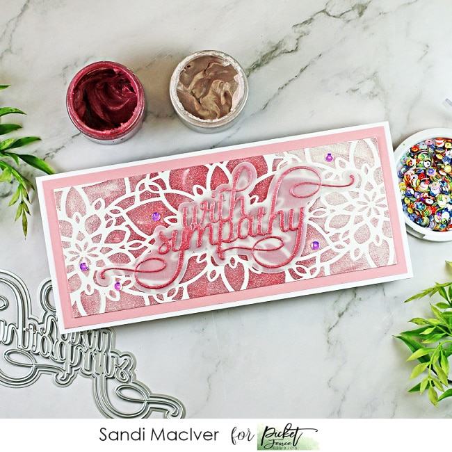 pink and white slimline sympathy card created with cardmaking products from Picket Fence Studios 