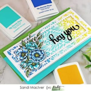 handmade slimline card created with stencils and other paper crafting products from Picket Fence Studios and My Favorite things