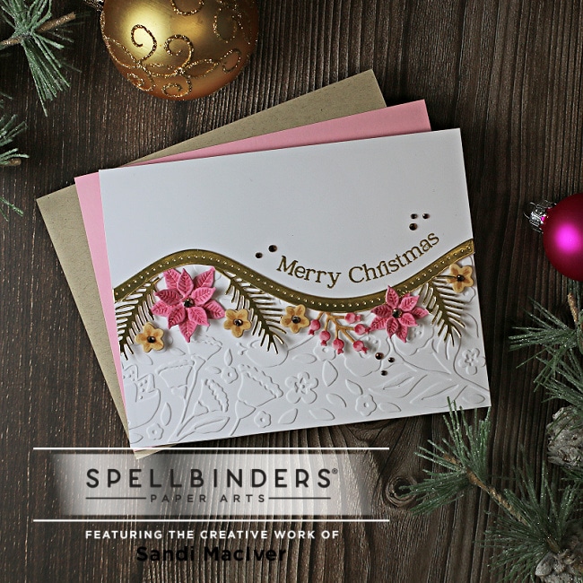 pink white and gold Christmas foliage strip and Borders cards with die cut poinsettias created using paper crafting products from Spellbinders