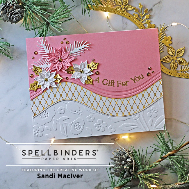 hand made pink gold and white christmas cards created with card making and paper crafting dies from Spellbinders
