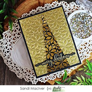handmade gold on gold christmas tree card using new card making products from Picket Fence Studios