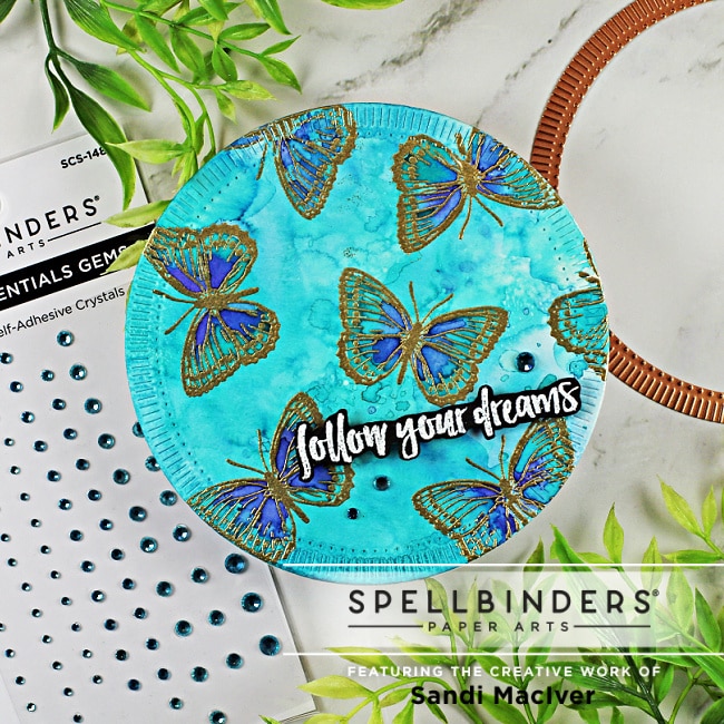 handmade round cards with watercolor butterflies using new cardmaking products from Spellbinders