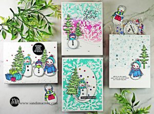 4 cards created with new cardmaking products from the Simon Says Stamp Warmest Wishes card kit