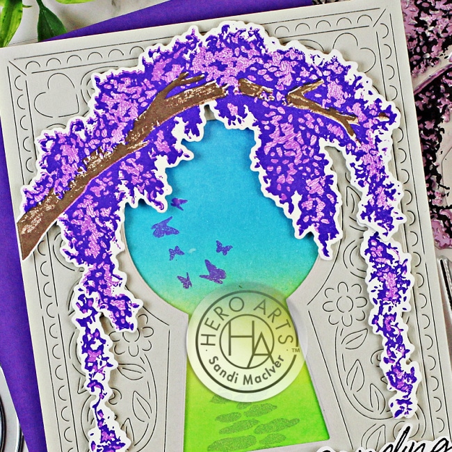 stamped and die cut wisteria using card making products from Hero Arts