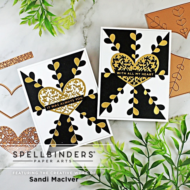 handmade black white and gold cards created with new cardmaking kits from Spellbinders