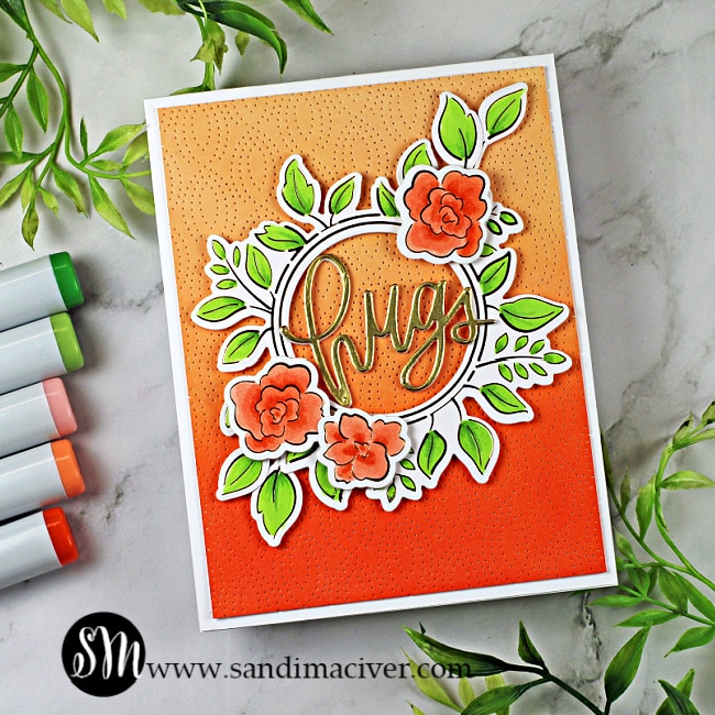 handmade card with a green and orange wreath in the center created with new cardmaking products from Simon Says Stamp