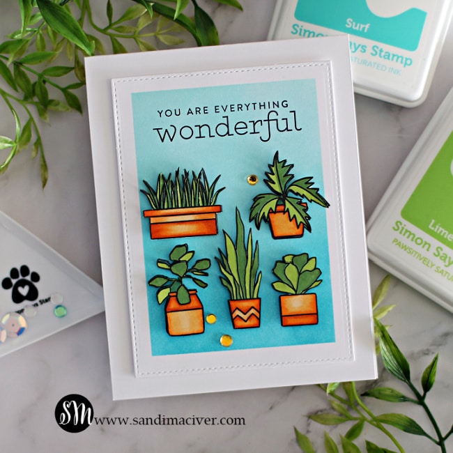 handmade cards with little colored plants created with new card making products from Simon Says Stamp