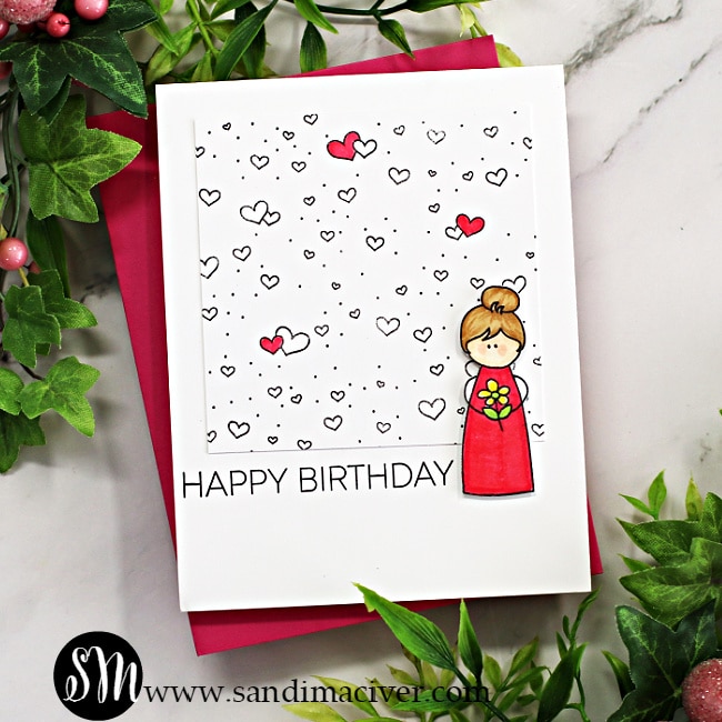 hand made greeting card with hearts and little girls using card making products from Ink Blot Shop