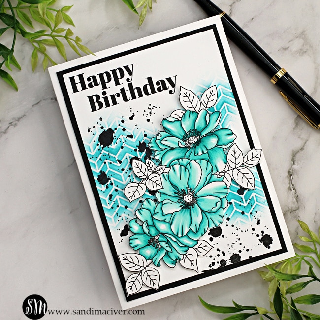 mixed media birthday card in teal and black using new cardmaking products from Simon Says Stamp
