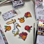 watercolored goose and florals using card making supplies from AALL and Crreate