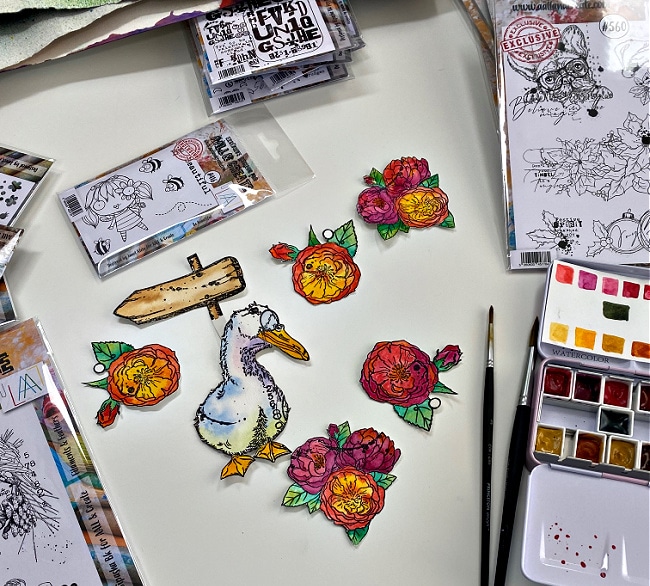 watercolored goose and florals using card making supplies from AALL and Crreate