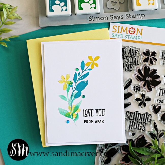 handmade greeting card with brush stroke leaves in blues and greens using new card making products from Simon Says Stamp