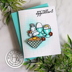 handmade card with a egg kitchen theme created with new card making products from Hero Arts