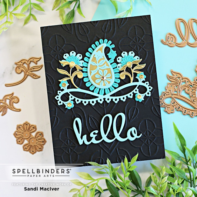 black and blue floral designed hand made card using new die cutting products from Spellbinders