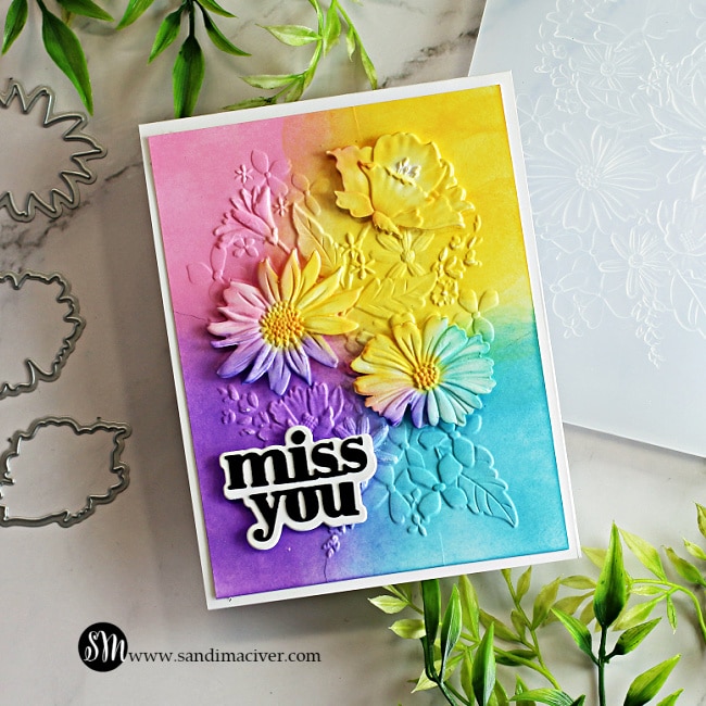 rainbow colored hand made thank you card with flowers using new card making products from Simon Says Stamp