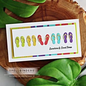 mini slimline card with a rainbow of flip flops across the front created with card making supplies from Spellbinders