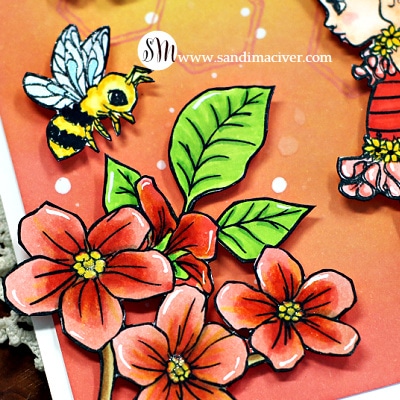 handmade card with flowers bees and fairies using new card making products from Colorado Craft Company
