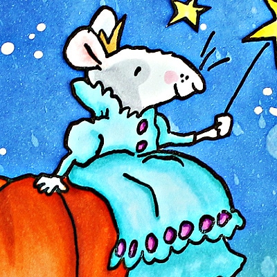 hand made greeting card with a little mouse sitting atop a beautiful pumpkin with her magic wand created using new card making products from Colorado Craft Company