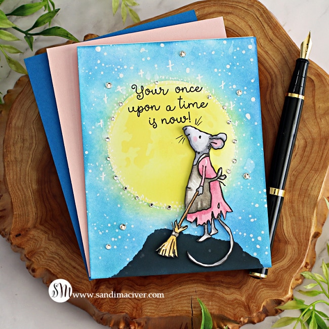 handmade greeting card with a little mouse wishing upon a star created with new card making supplies from Colorado Craft Company