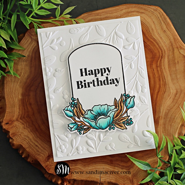 handmade greeting cards with a turquoise and brown floral on an embossed background using new cardmaking products from Simon Says Stamp