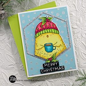 handmade christmas card with a cute chick in a hat using card making supplies from Waffle Flowers