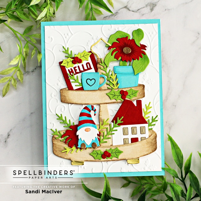 Handmade Christmas card with die cut elements using new card making supplies from Spellbinders