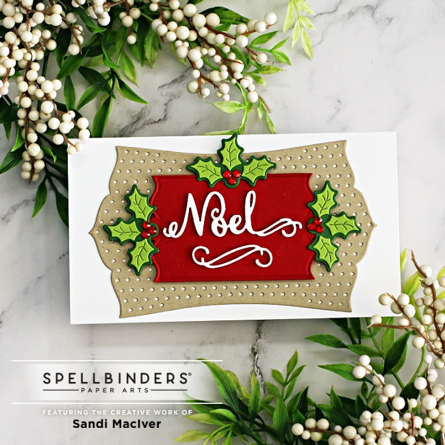 Mini Slimline Christmas Card with die cut holly, created with new card making supplies from Spellbinders