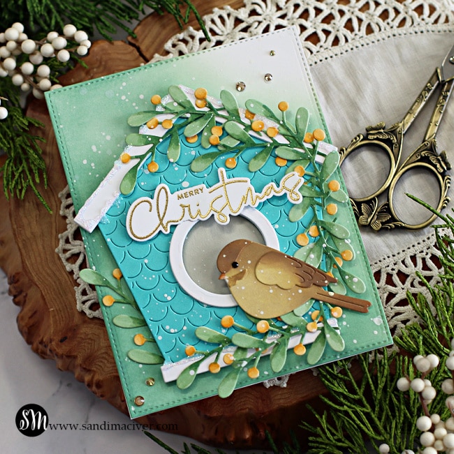 SImon SAys Stamp Scalloped Bird House Christmas Card
