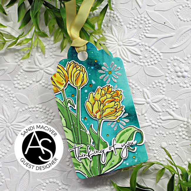 hand made gift tag created using new card making supplies from Alex Syberia Designs