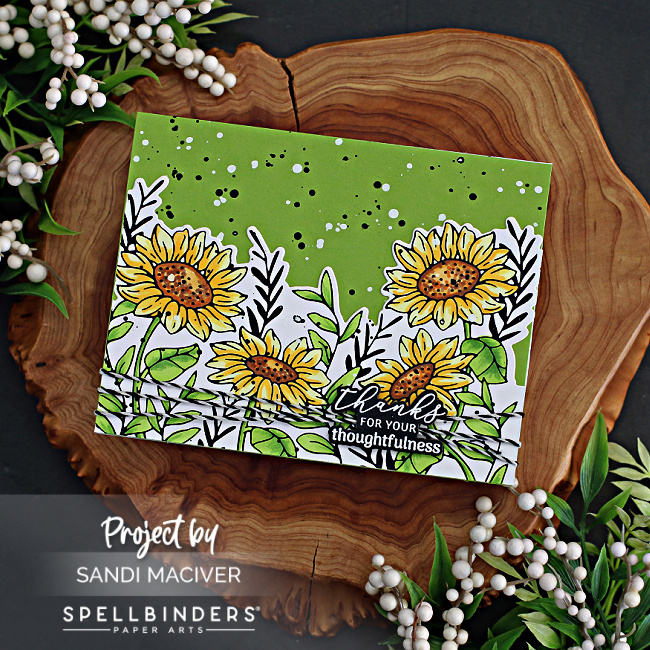 hand made sunflower card in yellows and greens created with new card making supplies from Spellbinders