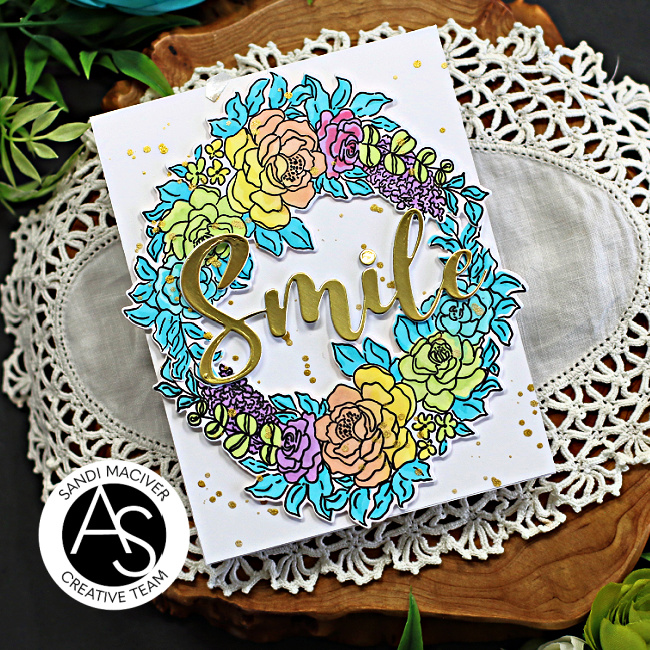 floral cards with a large rainbow of flowers created with new card making products from Alex Syberia Designs