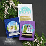 three holiday cards with snow globes created with new card making supplies from Spellbinders