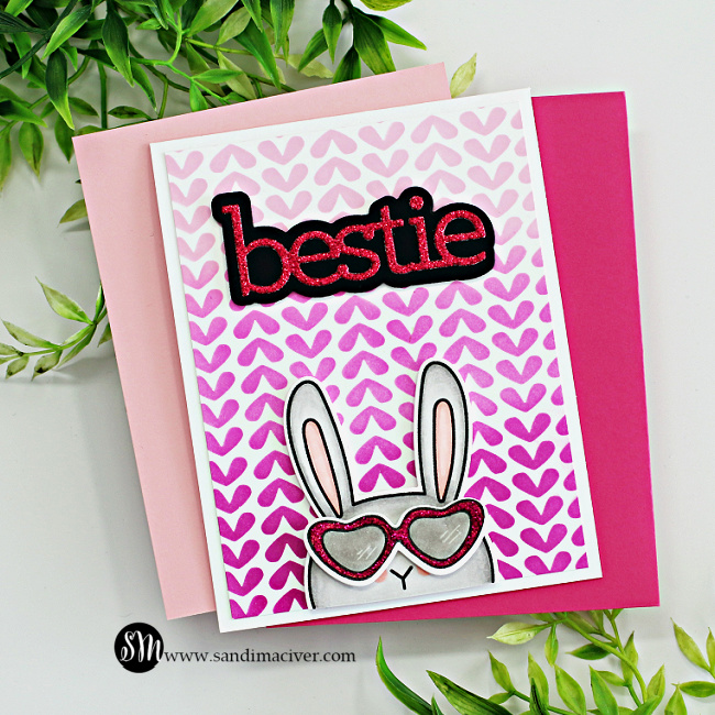 hand made valentines card with a bunny wearing sunglasses, created with new card making supplies from Simon Says sTamp